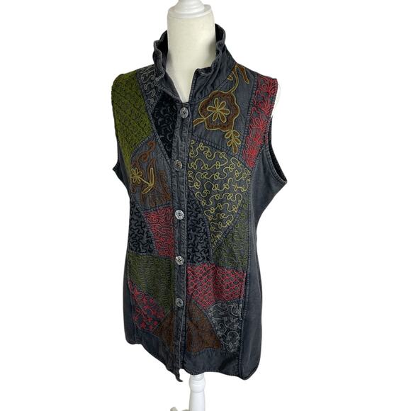 Parsley & Sage Embroidered Button Front Reversible Vest Size Large Boho Artsy - Picture 6 of 16